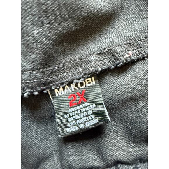 Makobi Premium Denim Jacket 2X Black Bulldog Patch Distressed Button-Up - Picture 11 of 11